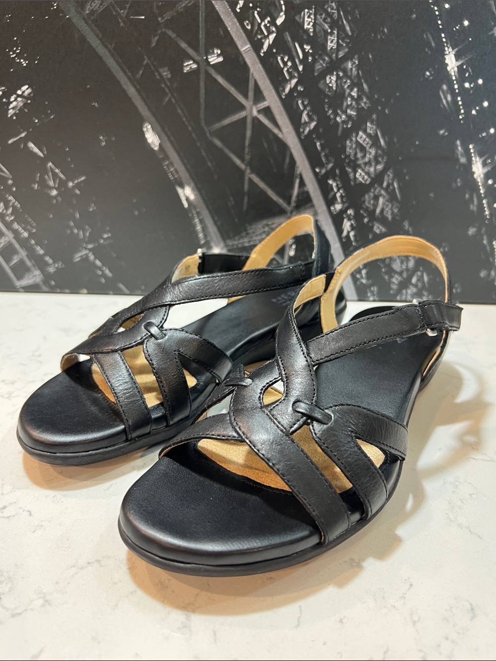 Naturalizer Black comfort Nella Leather Buckle Wedges Size 7